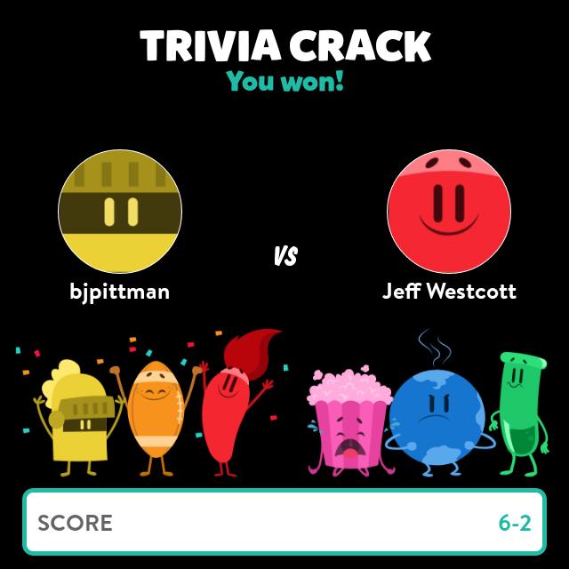 brianjpittman's tweet photo. I just won a game against Jeff Westcott in Trivia Crack! - http://t.co/uMDagybSMT http://t.co/tEZyWHNNUR