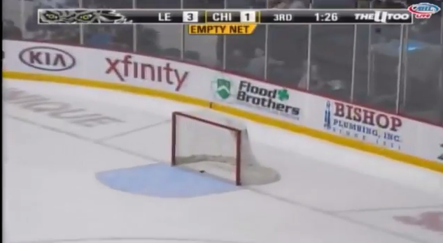 cbcsports's tweet photo. Reto Berra, #AHL netminder, celebrates in style after scoring goal, video here: http://t.co/ptWoXPNshB http://t.co/2tVD7175PG