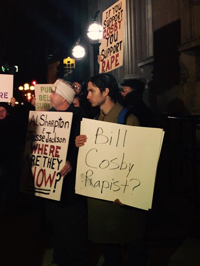 karanormal's tweet photo. Protestors are chanting "rape is not a joke" outside of Memorial Hall in Pueblo. #CosbyUnderFire #cosbyinpueblo http://t.co/OWrx1voY38