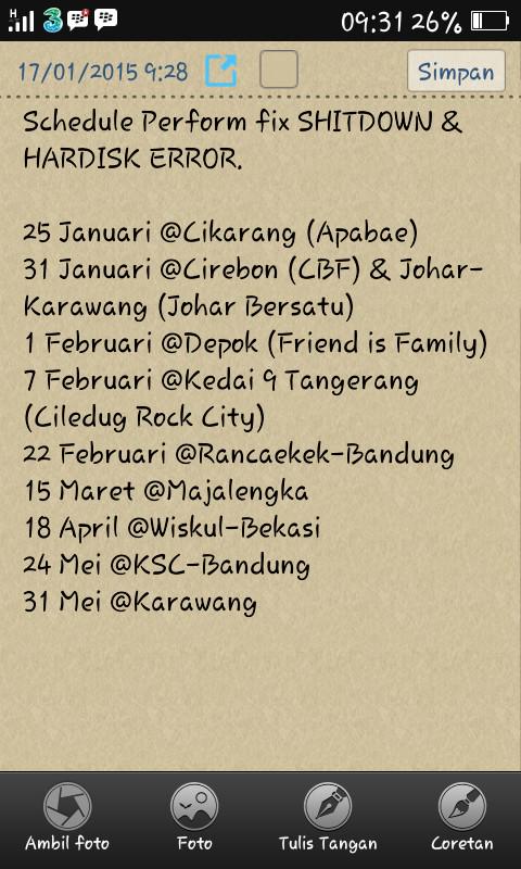 Selamat pagi bosku. Silahkan di cek nih schedule gigs kami bersama <a href="/HardiskError_HC/">HARDISK ERROR</a> jgn terlewatkan!!!