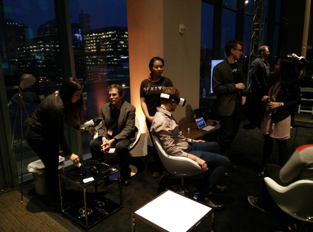 UploadVR's tweet photo. A glimpse of the awesome VR techs on display tonight! #GetVirtualized @SeebrightR @zSpace @NextVR_app @metaglasses http://t.co/4NtkfexKh2