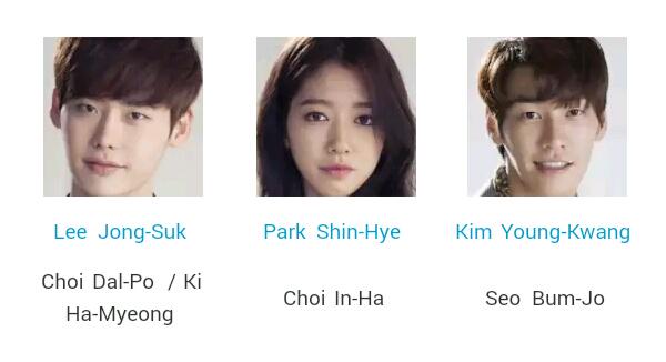 QuickDVD's tweet photo. Main cast #Pinocchio 
Lee Jong Suk as Choi Dal Po/Ha Myeong
Park Shin Hye as Choi in Ha
Kim Young Kwang as Seo Bum Jo http://t.co/NpSpm7Afpq