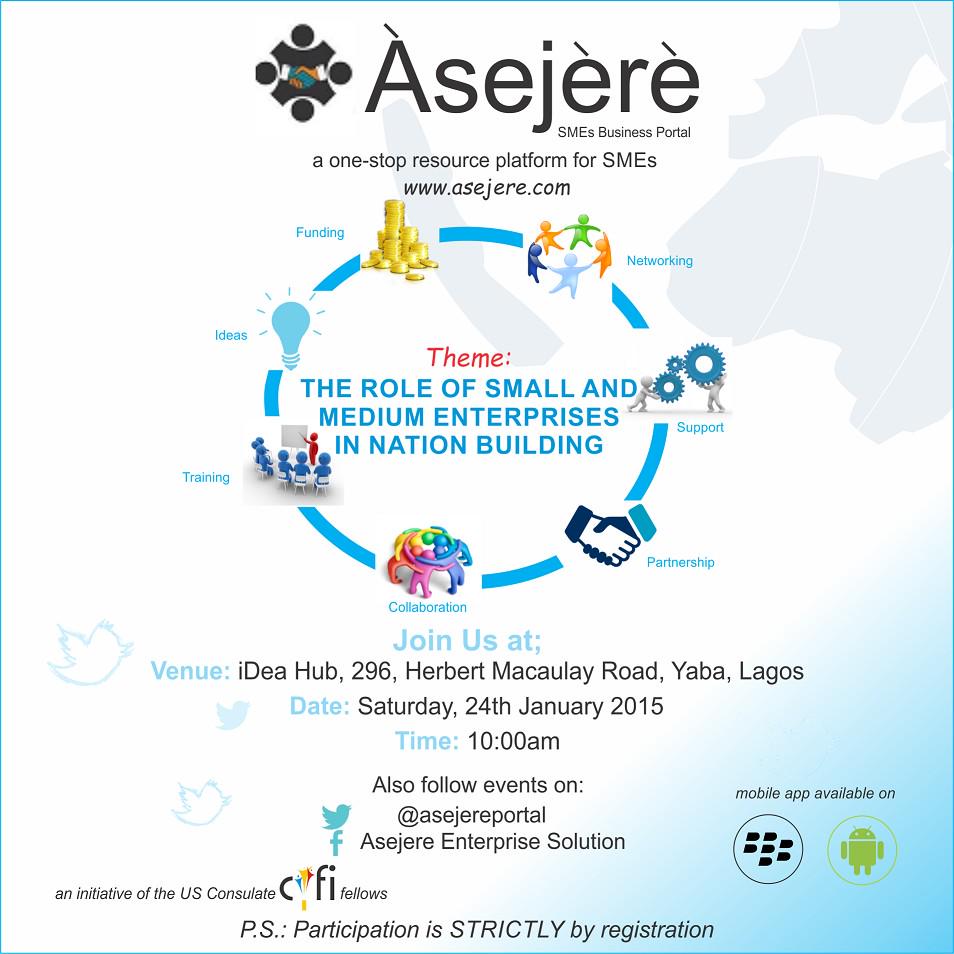 abiodunodunuga's tweet photo. Join the Launch of @asejereportal . A one-stop shop for #SMEs in #Nigeria. @tunjiajani @paajayi @BmcNigeria #Asejere http://t.co/mIcxpsTUPN