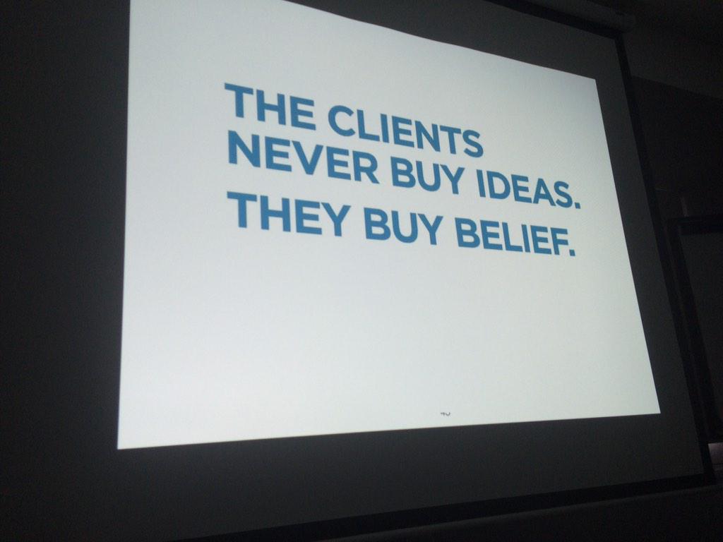 alexgodigital's tweet photo. "Clients never buy ideas, they buy belief" Kal Patankar #adguru #profound @yrdubai http://t.co/8b2Ml8j8bO