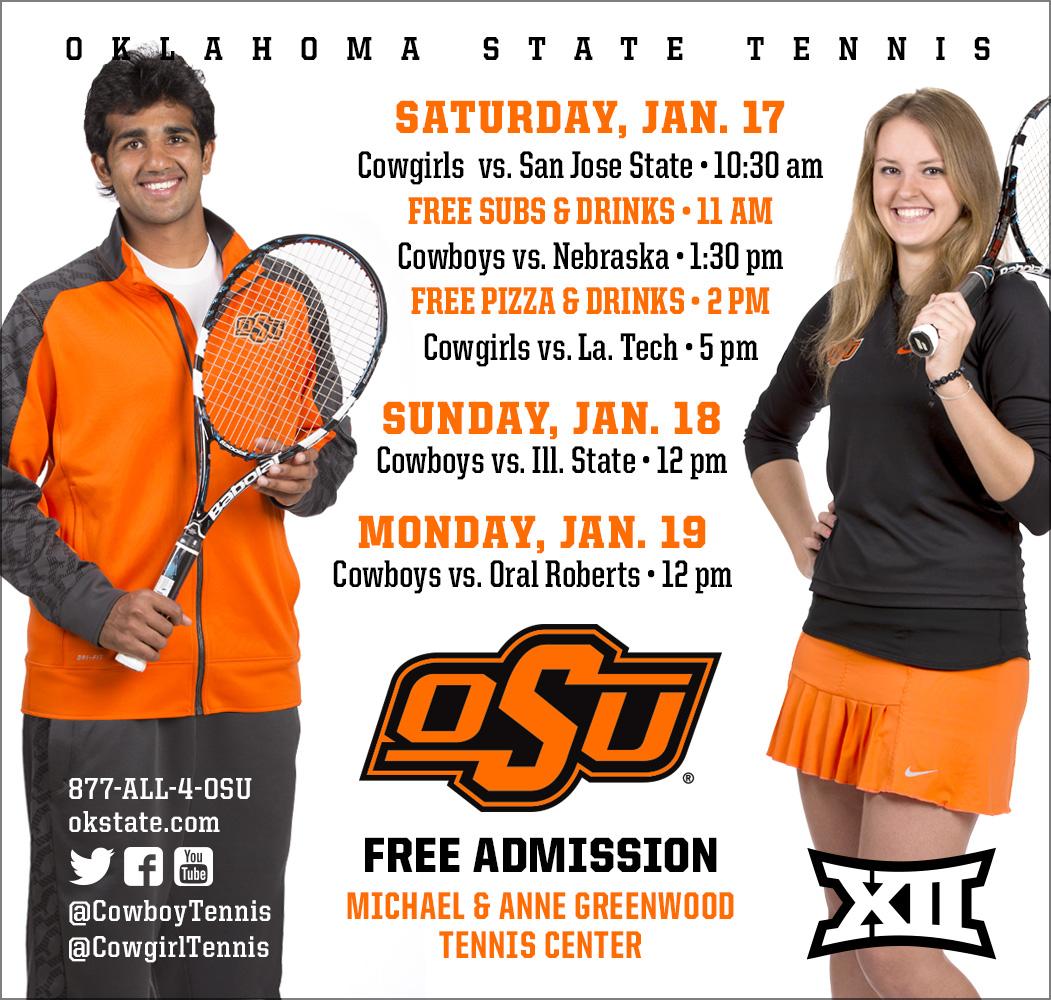 OSUPromos's tweet image. Stop by the Michael &amp;amp; Anne Greenwood Tennis Center 2 kick off @CowgirlTennis &amp;amp; @CowboyTennis opening weekend #okstate