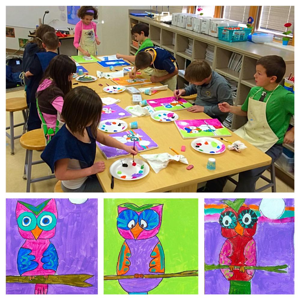 paintitkids's tweet image. Painting Owls on Friday #introtopaint @ZCSUnionElem FUN!!! @katejonesart