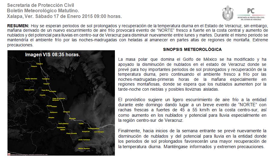 spcver's tweet photo. #BoletínMeteorológico matutino. Hoy condiciones estables, mañana breve evento #Norte y mayor potencial de lluvias. http://t.co/leBN8wWah1