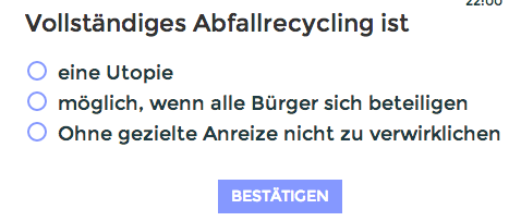 Gelber Sack oder grüne Tonne? Wissen Sie,wie Sie Ihren Müll trennen müssen? Stimmen Sie ab auf futuremag.de/direkt
