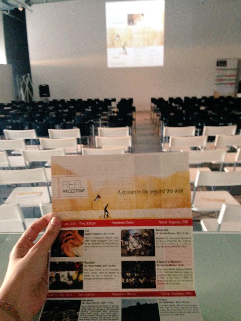 thejamjardubai's tweet photo. We have the first printed flyer in hand! Join us tonight for another screening session by #ReelPalestine starting 6pm http://t.co/AxsHR9gb9h