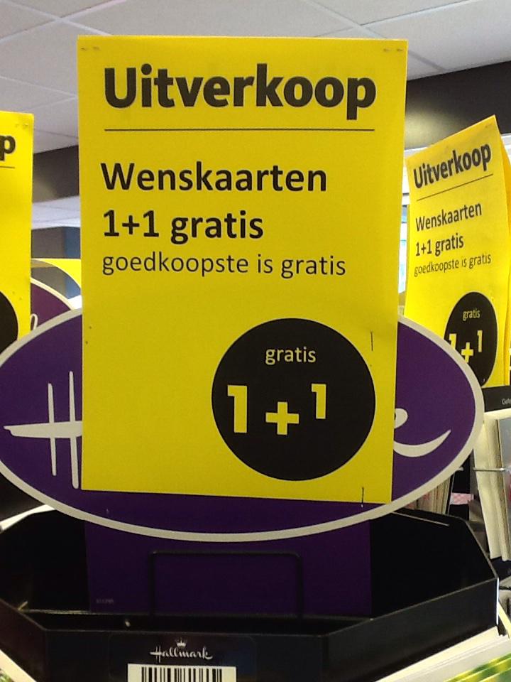 We gaan ruimte maken voor de nieuwe collectie wenkskaarten, daarom nu alle wenskaarten 1+1 GRATIS