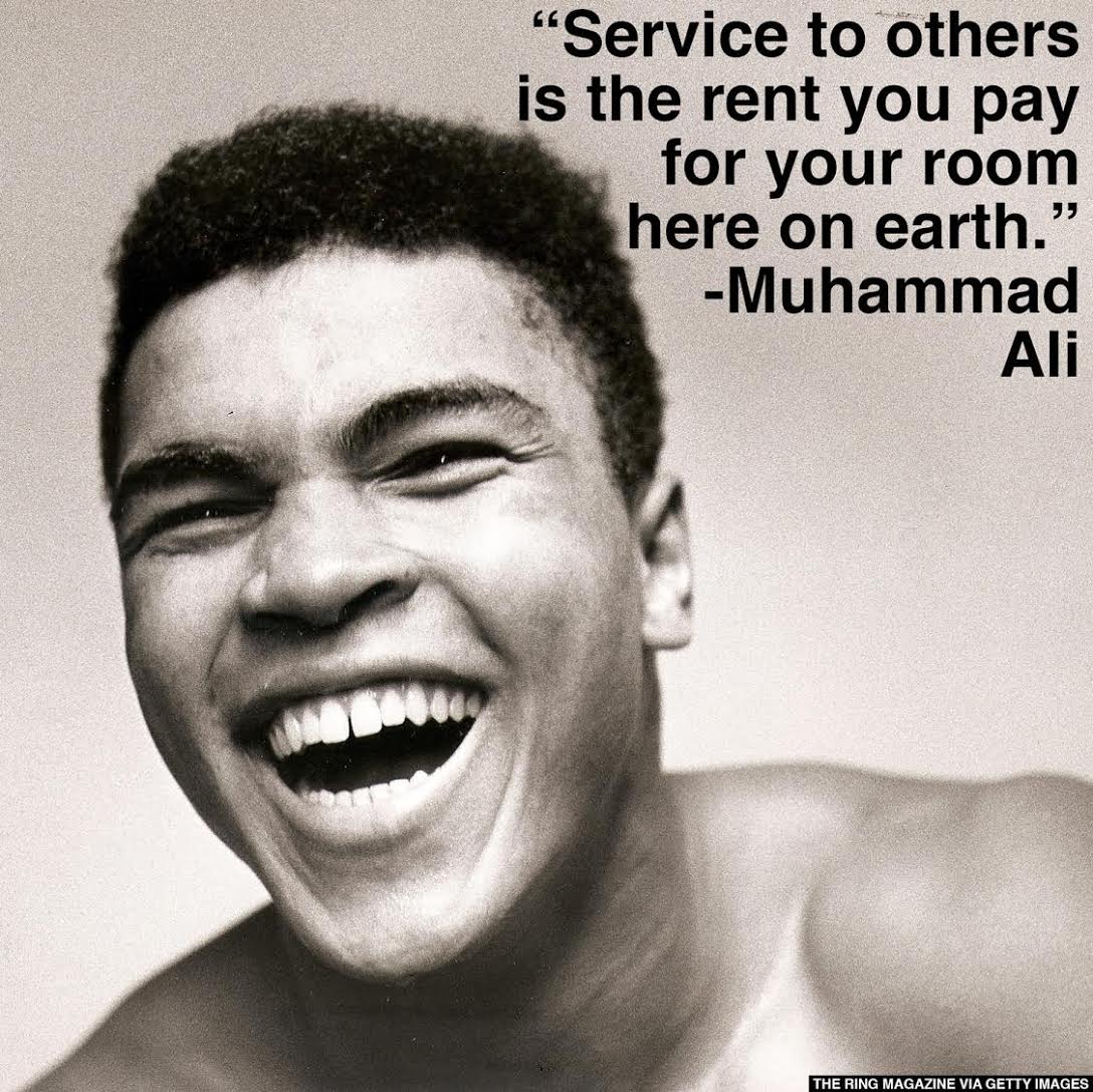 Happy birthday to Muhammad Ali, who said Service to others is the rent you pay for your room here on earth. 