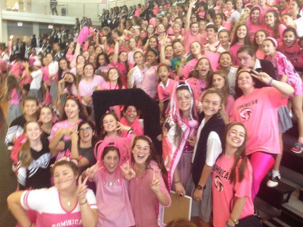 beststudentsect's tweet photo. St. Mary's Dominican High School in New Orleans, Louisiana. Pink breast cancer awareness volleyball game. http://t.co/i3g4Z7LXYF