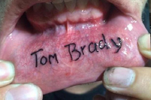 BaustonDiehards's tweet photo. #Dedication for Tom Brady with a lip tattoo.  #CleanYourNails #Gross http://t.co/inFgPtHJz4