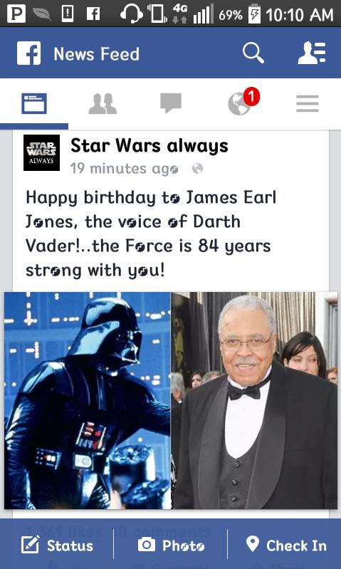 Happy Birthday. James earl Jones (: may the force be with you 