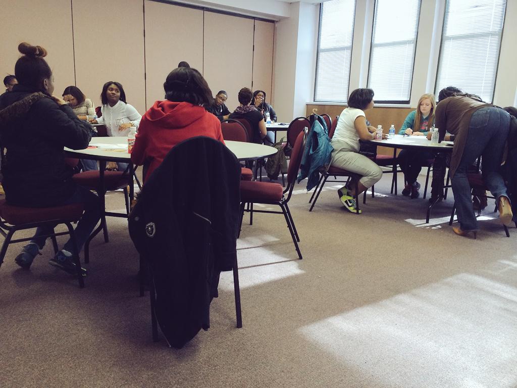 PassInc2012's tweet photo. Mrs. Lakeisha McClendon leads high schoolers in the Character and Leadership session #RetreatDay2k15 #PASSINC http://t.co/8rDfqCCHkX