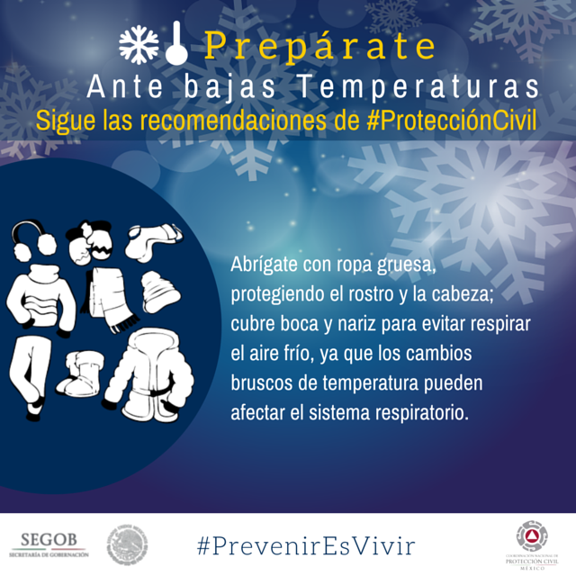 ManuelEscalera's tweet photo. En #Invierno abrígate bien, las bajas temperaturas y cambios bruscos pueden enfermarte #CulturaDePrevención http://t.co/b4LVA5Camm @spcver