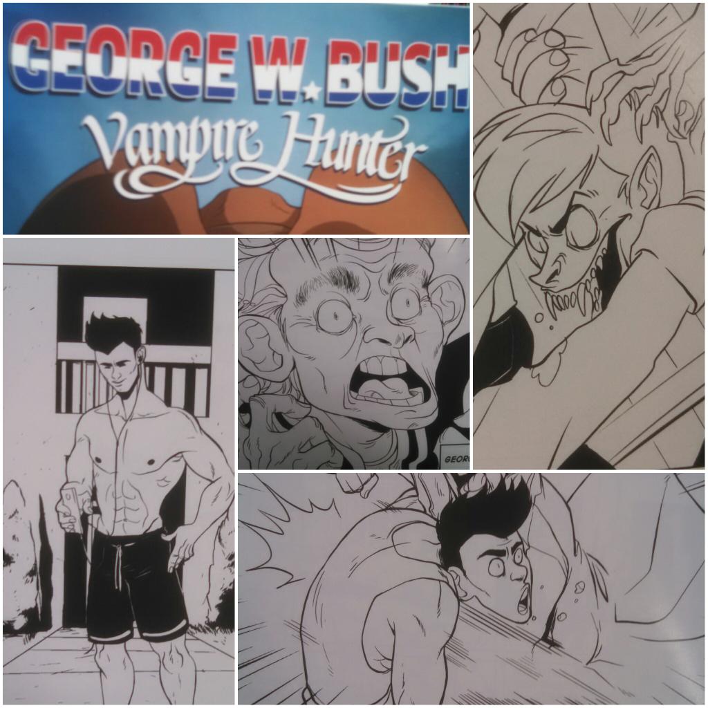 PeopleJustSuckk's tweet photo. George W. Bush &amp; Taylor Lautner tackle the real issues..VAMPIRES! GEORGE W BUSH: VAMPIRE HUNTER by @SteveWaldinger http://t.co/v72Hma2yws