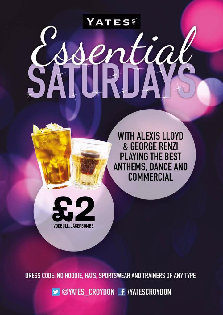 asherj21's tweet photo. Essential Saturdays at @Yates_Croydon @yatescroydon £2 Voddybombs All Night!! With @DJRENZI &amp; @dj Alexis👌 #notrainers http://t.co/m61dp8MIhD
