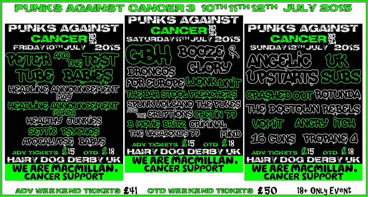 OldPunk83's tweet photo. @vikingtattoo1 PUNKS AGAINST CANCER 3!!, 10TH 11TH 12TH JULY 2015
THE HAIRY DOG, DERBY, UK, http://t.co/Y17PwXmtdZ http://t.co/I8hC3ZTBM3