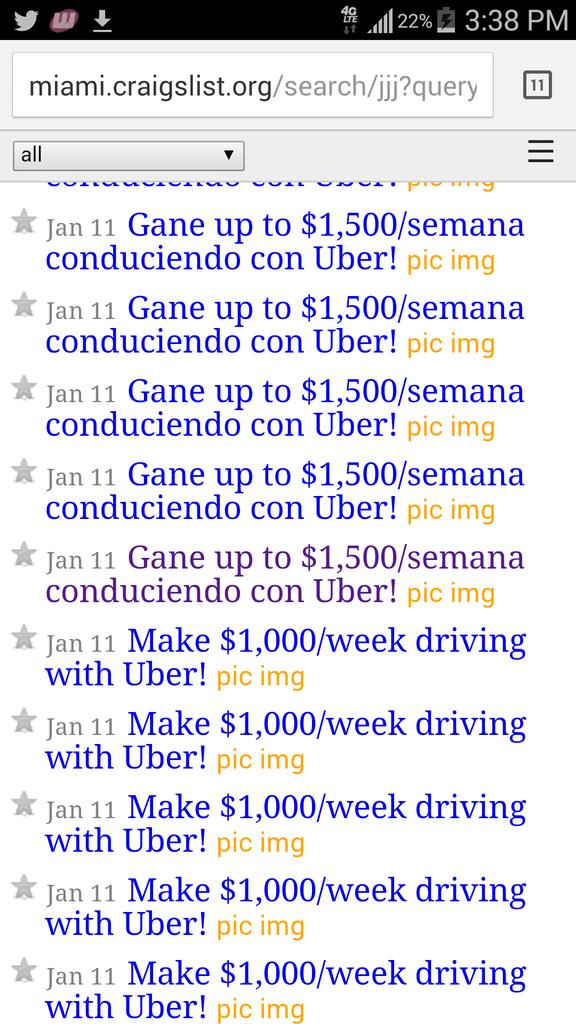 chi1cabby's tweet image. .@Uber @TravisK Are Sp. speaking Drvrs more gullible, or Eng. speaking Drvrs lazier? miami.craigslist.org/search/jjj?que… @FTC