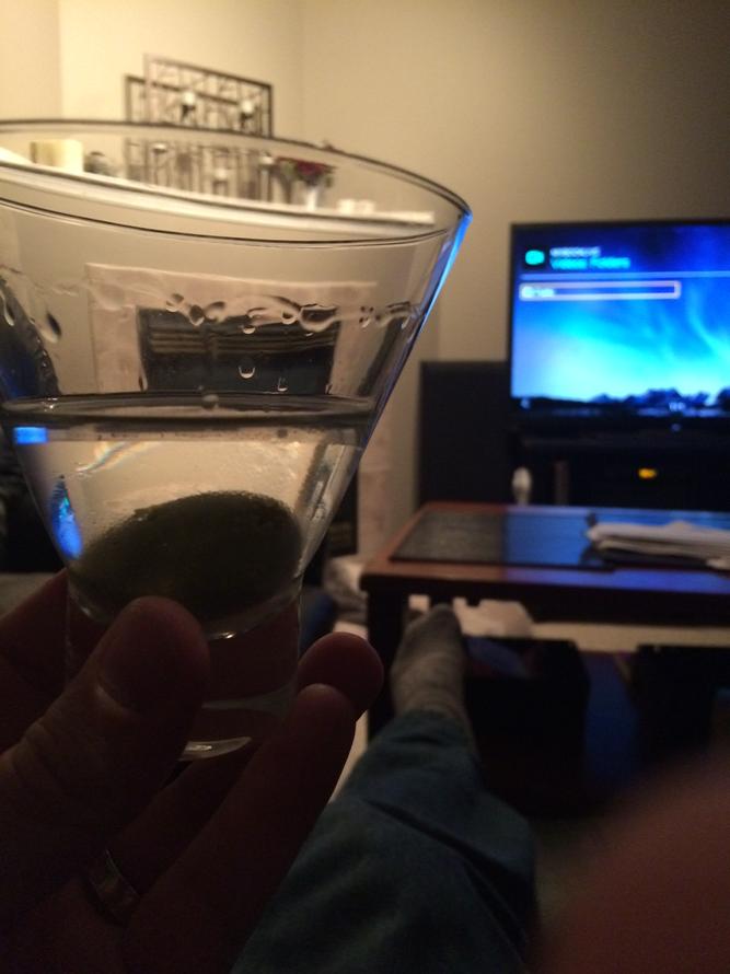 Pray4Snow34's tweet photo. It's not Hendrick's, but it IS a blue-cheese stuffed olive. #roughingit #partialpoints http://t.co/0qYhdEWCWS