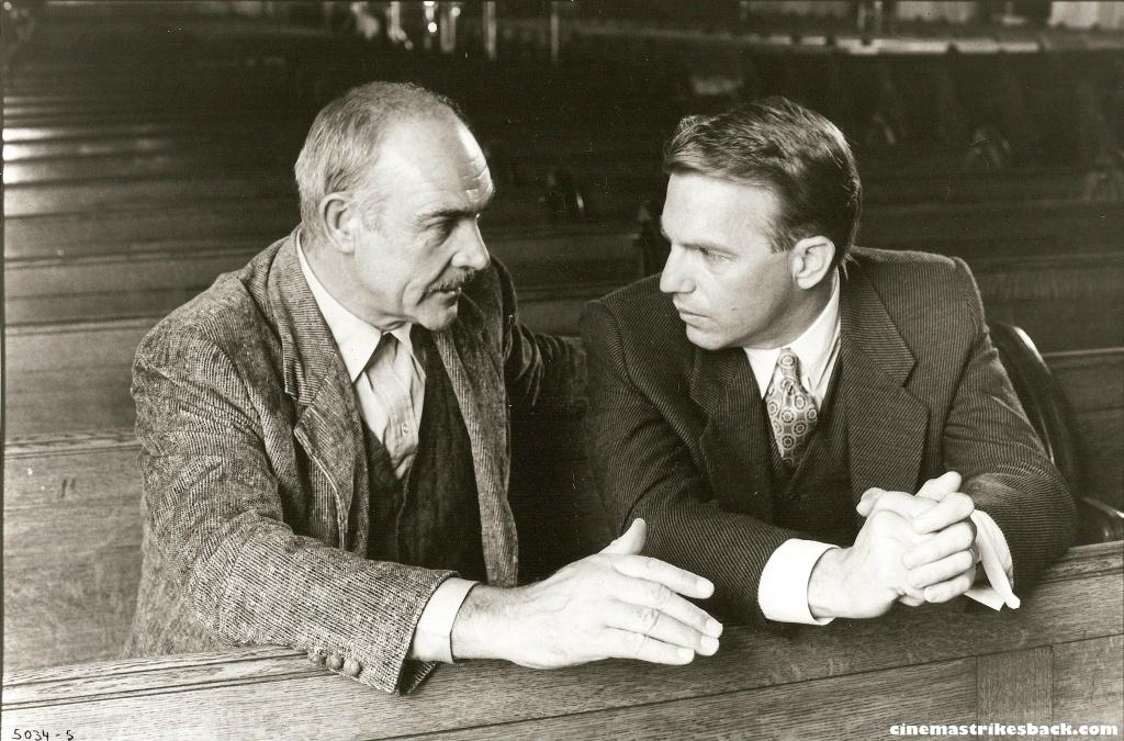 Sean Connery and Kevin Costner in THE UNTOUCHABLES   1987.  Happy birthday Mr. Costner. 