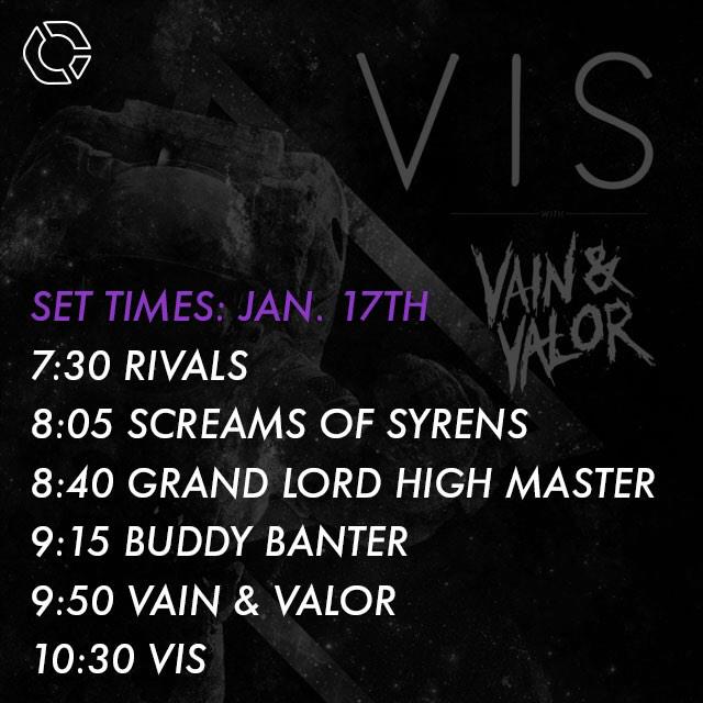 Set times for VIS tonight!
