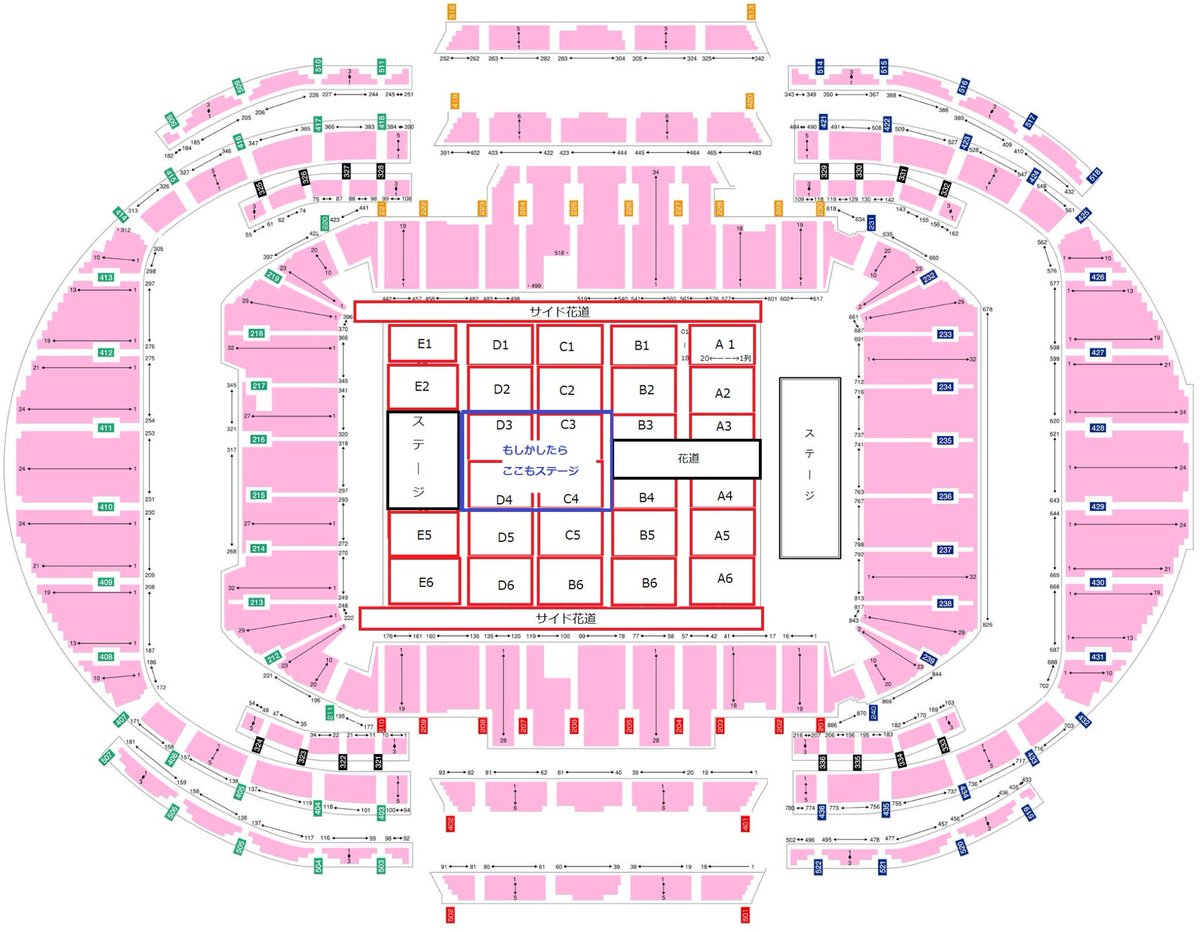 ハイホ ラブライブ 5thライブの座席予想 自分のチケとオークション情報より アリーナの出入り口が通常と違う サイドにも花道有 ｃ ｅの３ ４列目の情報なし 中央 後方にステージ有 後方ステージはほぼ確定 Http T Co Ysetfo93oh
