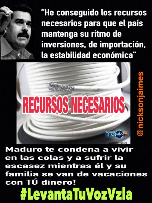 NicksonJaimes's tweet photo. Maduro te condena a vivir haciendo colas mientras él y su familia se van d vacaciones con TÚ dinero
#LevantaTuVozVzla http://t.co/r8ZWIt1PrP