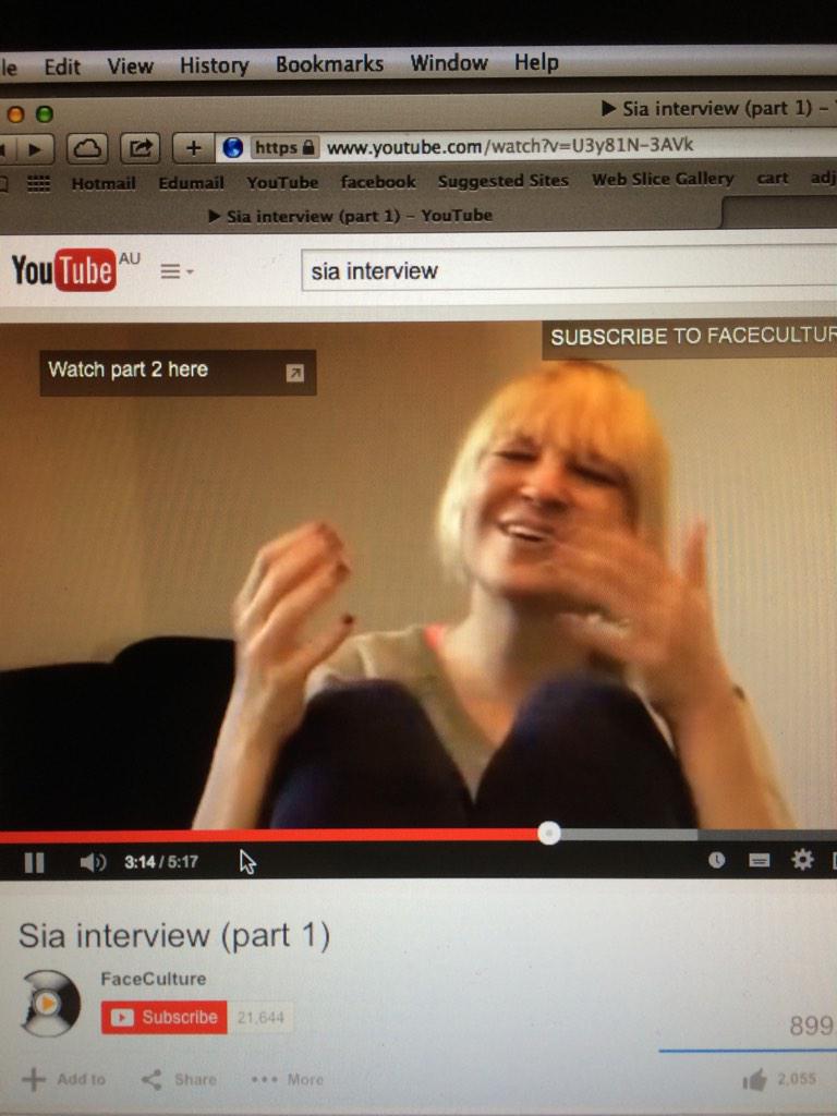 jacquinewland's tweet photo. @Sia such an inspiration to me #thisinterview you are amazing! ๐#icantplayinstruments #ijustsing haha http://t.co/tpVUKzHH5b