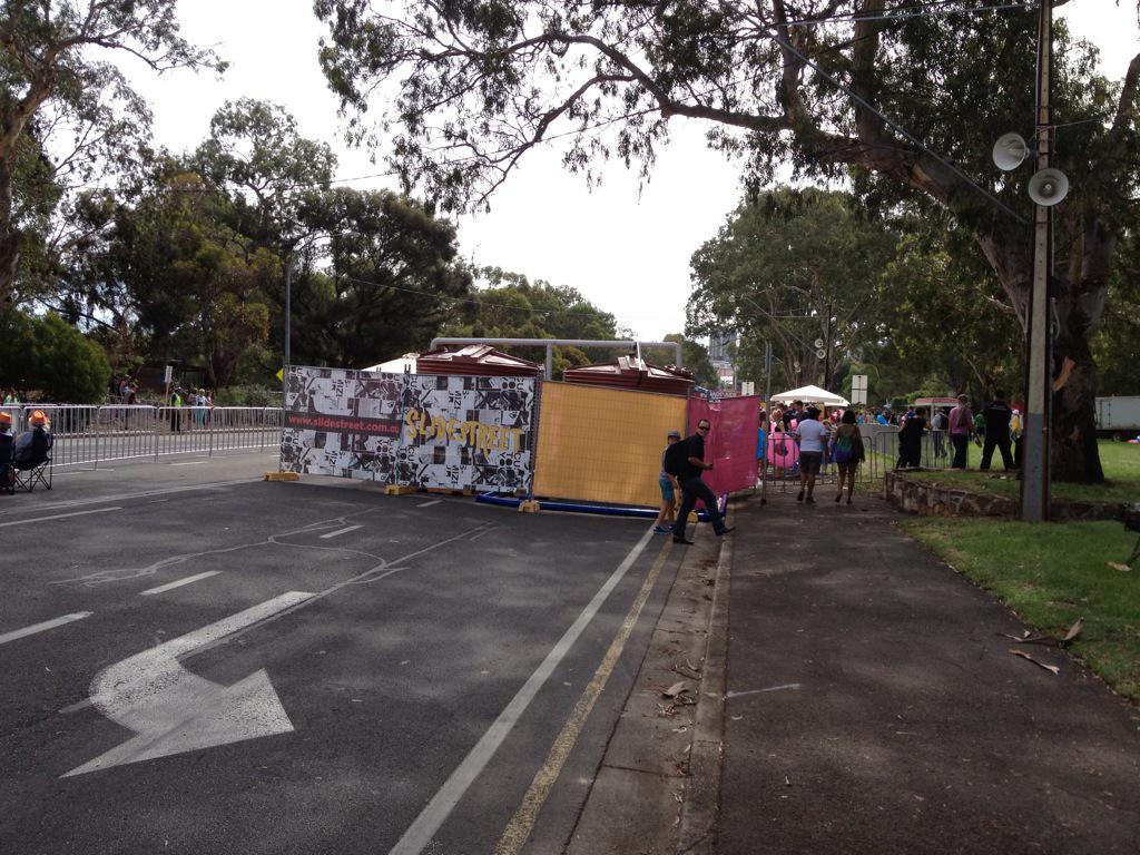The view down the back straight from corner with the large screen. #TDU2015 #whatweretheythinking...
