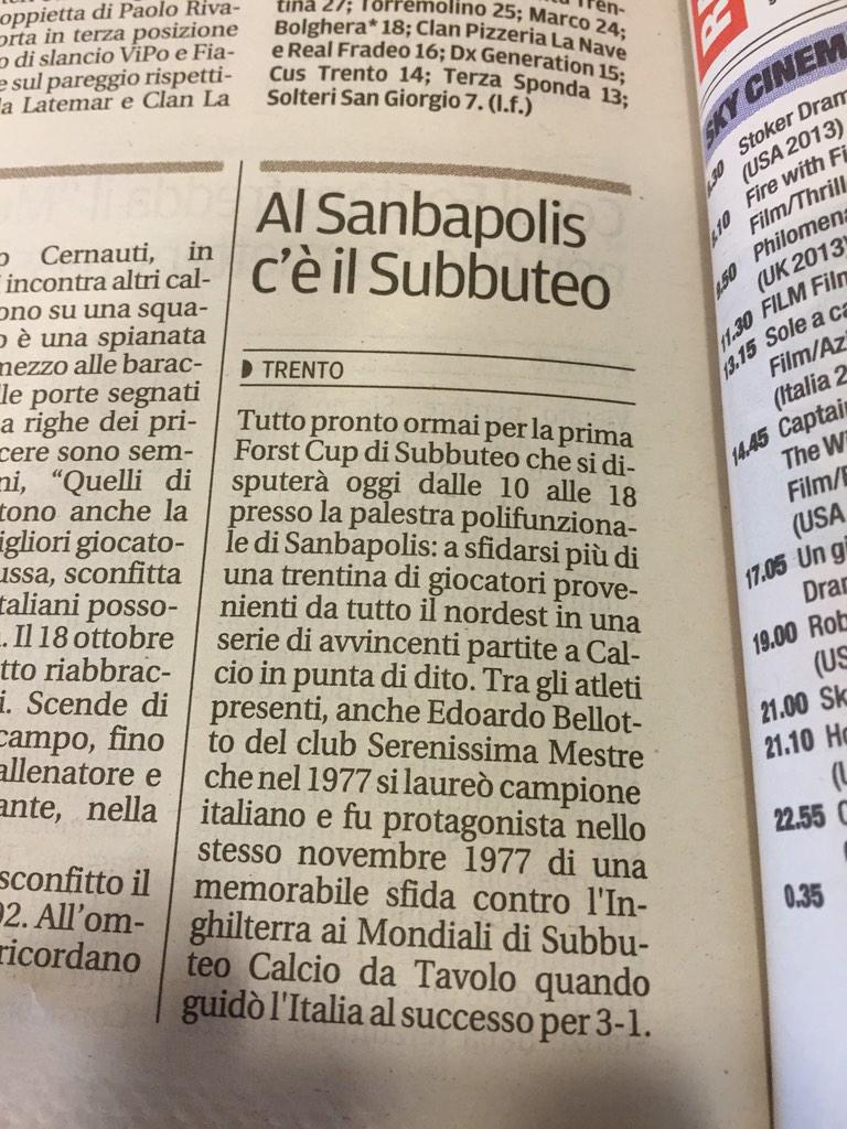 TrentoSubbuteo's tweet image. Grazie al giornale #Trento Trentino @Trentin0 per articolo Subbuteo 1^ Forst Cup

#PlaySubbuteo
