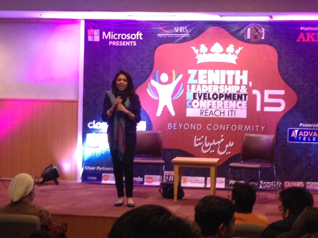 ZLDC1's tweet photo. The lady behind @HumansOfKarachi Miss @khaulajamil speaking at #ZLDC15    #IOBM #MaiNahiMaanta #BeyondConformity http://t.co/ljxBkOFZmn