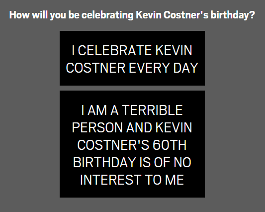 Happy 60th birthday Kevin Costner.  