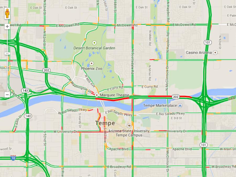 TRAFFIC NOW: Some slowing on #Tempe roads near marathon event. Live map: on.abc15.com/1jN2PwW #abc15