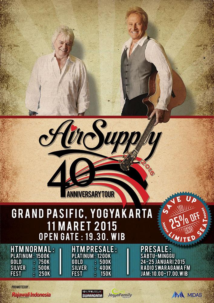 swaragamafm's tweet photo. Presale #AirSupplyJogja : Fest 150, Silver 400, Gold 500, Platinum 1200. Selengkapnya >> http://t.co/XAQqOljI0C http://t.co/SWwpgpC8q1