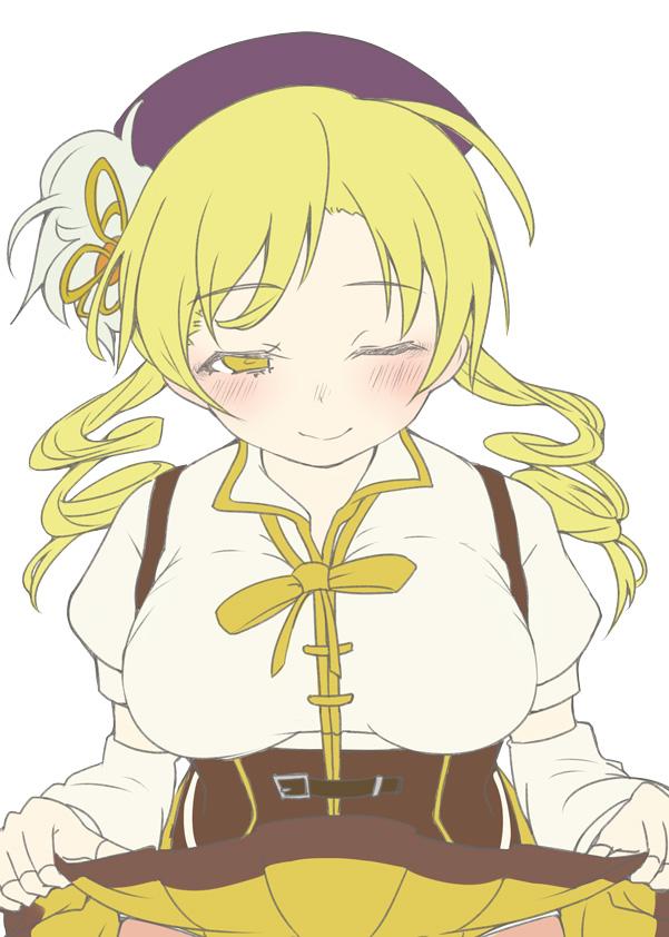 次回絵予告、たくしあげマミさん。これから色塗ります(本当はもうちょっと下まで描いてあるよゲヘヘ) 