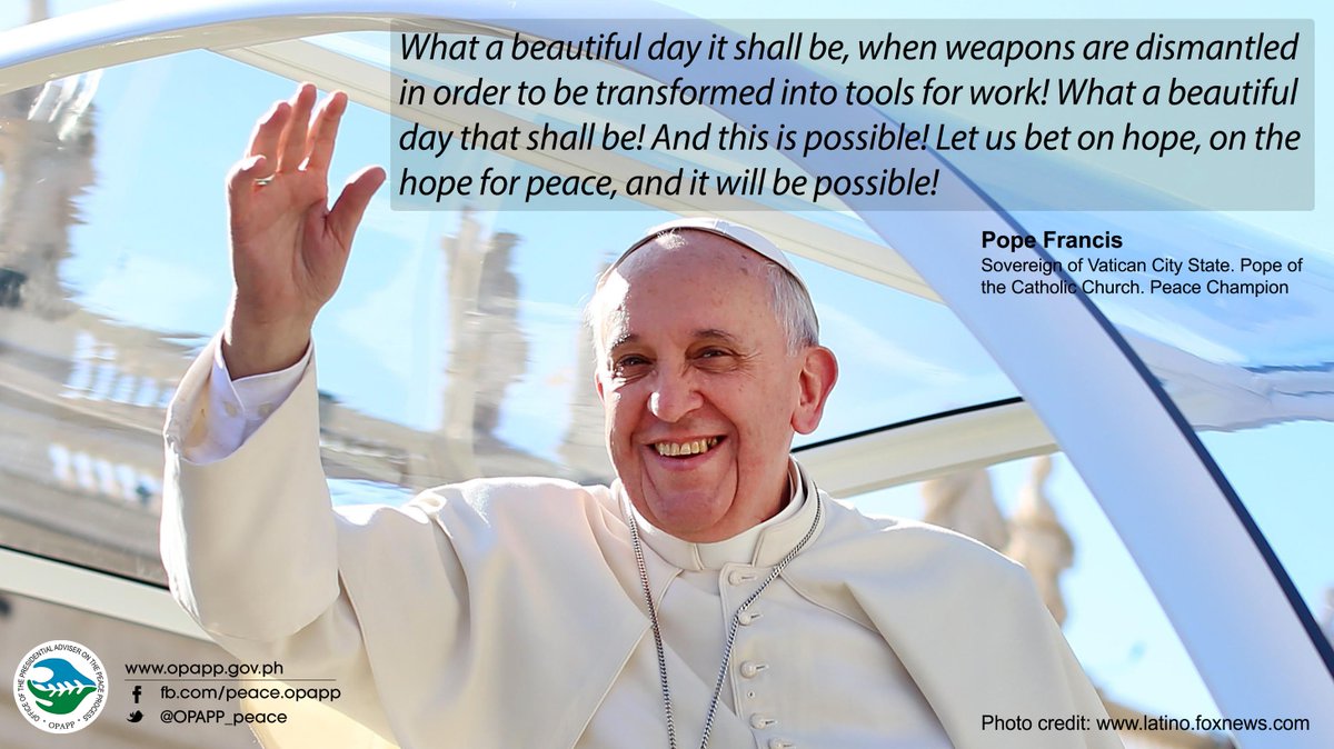 peacegovph's tweet photo. Let us bet on the hope for peace, and it will be possible! #PopeInPH #PopeOfPeace @Pontifex http://t.co/Z0fxDeXPuo