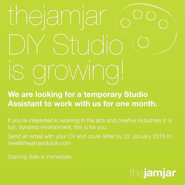 thejamjardubai's tweet photo. We're looking for a temporary Studio Assistant to join us for one month!! http://t.co/sxIztOwxSm