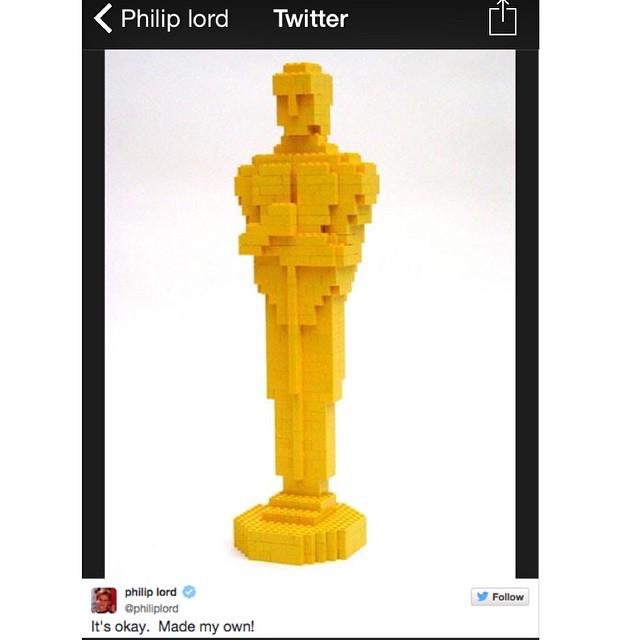 Helaas geen Oscar nominatie voor The Lego Movie! Maar wel een geweldige reactie 😃 #lego