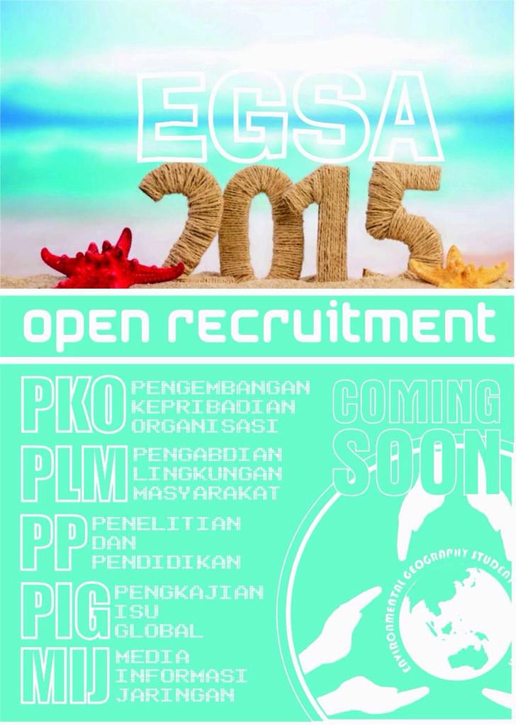 Segera hadir Open Recruitment kepengurusan EGSA periode 2015/2016, mari bekerja bersama untuk EGSA yg lebih baik.