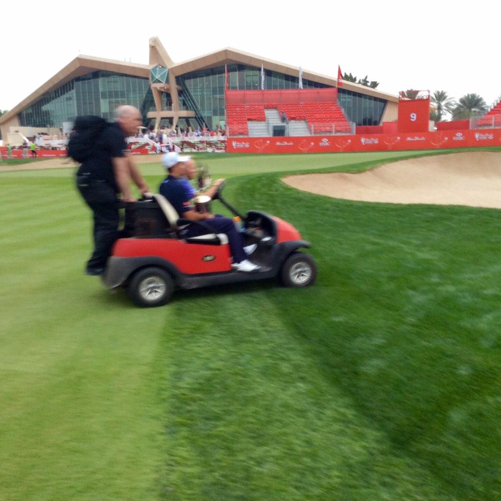 ADGolfChamps's tweet photo. Speedy delivery...Gary Stal Swoops past the Falcon Clubhouse on his way to his press conference #ADunexpected http://t.co/uoZEl11BKv