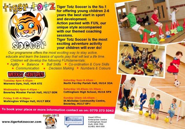 <a href="/BeverleyTownUK/">Beverley Town</a> please RT: More Tiger Totz Soccer centres are starting very soon. Contact us for bookings &amp; info.