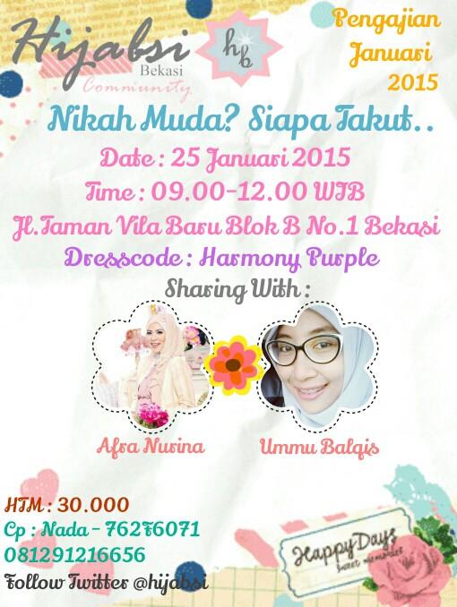 vrdacupunez's tweet photo. Ass ukhti ikutan yuks Pengajian @hijabsi tema " Nikah Muda? Siapa takut...." sharing wif @afranurina &amp; @ummubalqis http://t.co/uerSqqnSOY