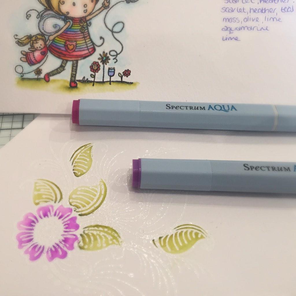 Bee_81's tweet photo. Having a practice with these fab Spectrum Aqua pens, I'm in love already! @SpectrumNoir @CraftersCompUK http://t.co/67c5qxO50w
