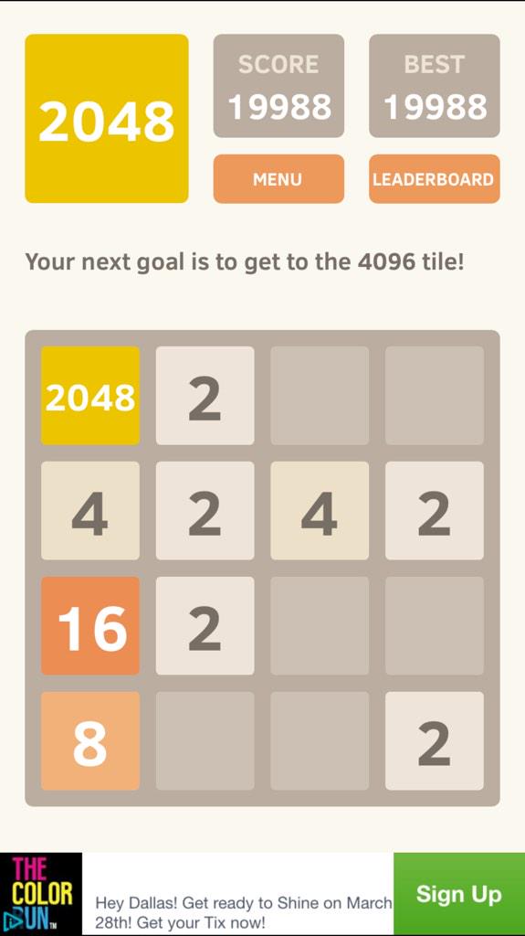 beccabramov's tweet photo. Hey guys. I got 2048. #2048 #fyou http://t.co/zD5rqHbtI1