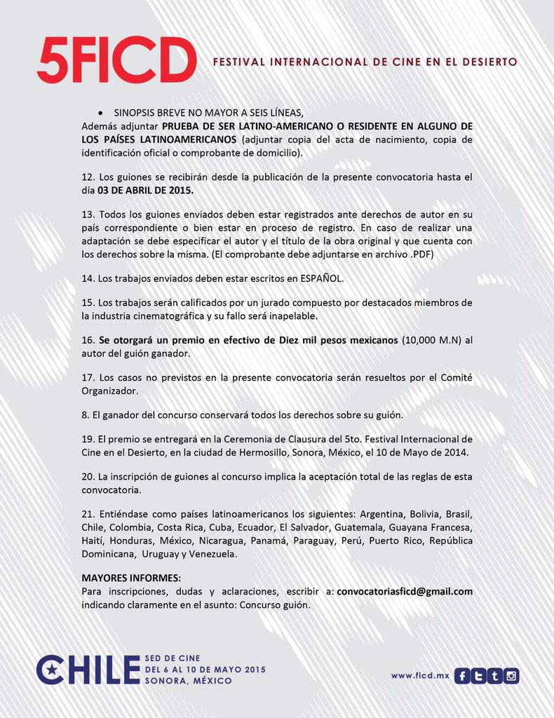 ThreePeopleconc's tweet photo. #Convocatoria Guión del 5º Festival Internacional de Cine en el Desierto 2015
http://t.co/wEMXlIH1Nd http://t.co/APEycyirE0