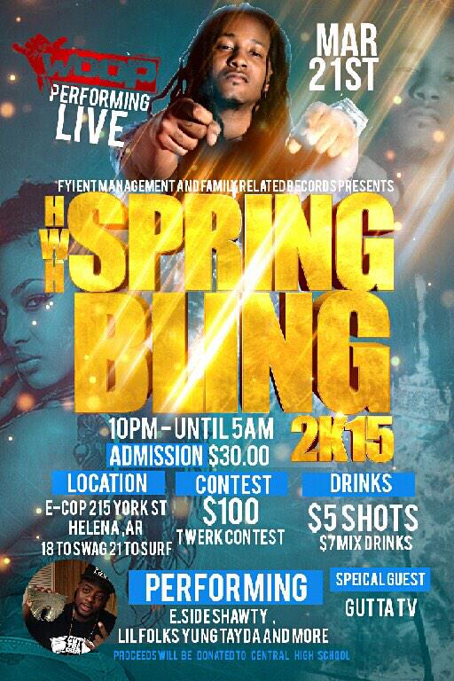 TheRealWoopWoop's tweet photo. TONIGHT - I'm Performing Live at E-Cop 215 York Street Helena, Arkansas @LocOut1 #SpringBling2k15 http://t.co/WmM9NtI6Qz