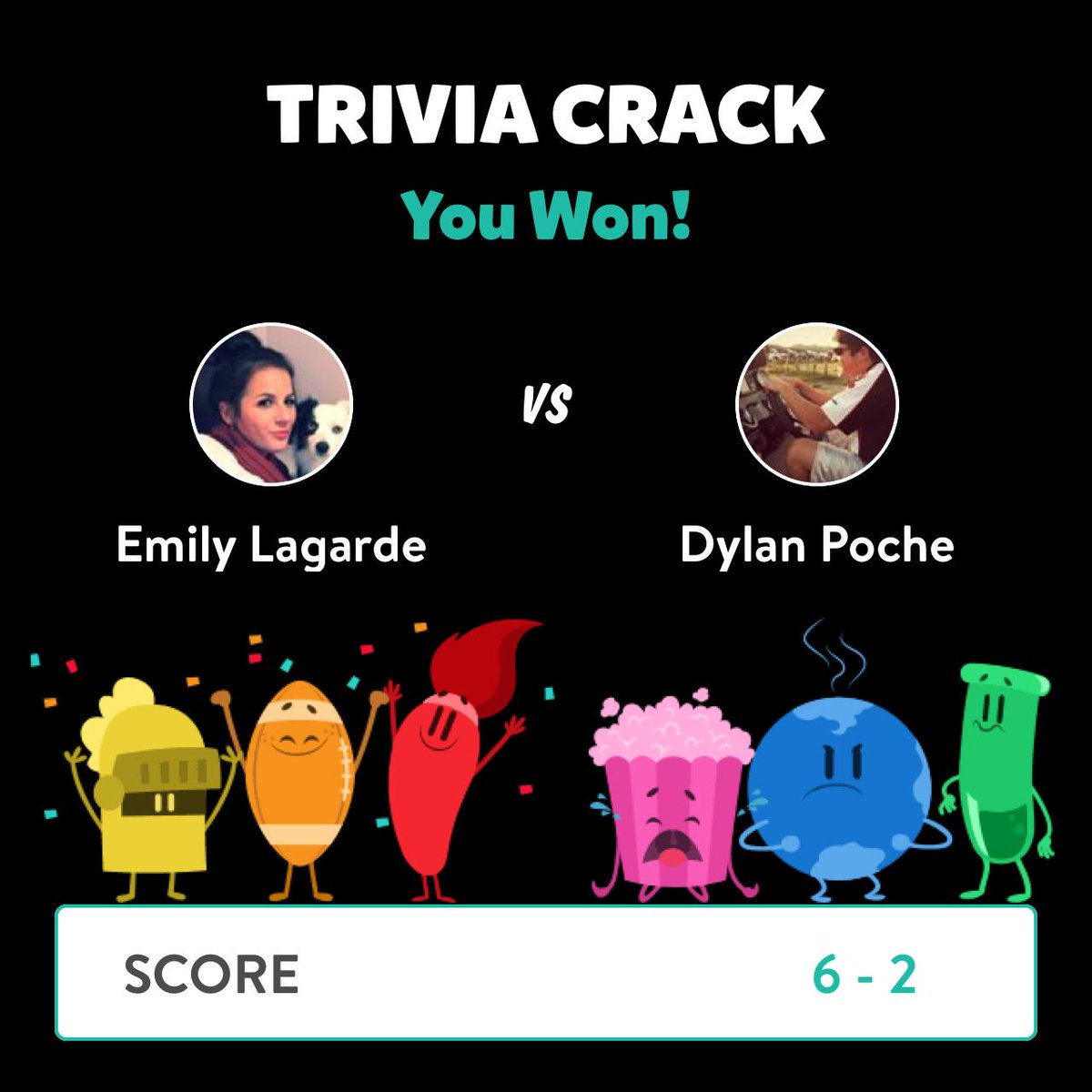 EmilyLagarde's tweet photo. Emily Lagarde just won a game against Dylan Poche in Trivia Crack! 😏 http://t.co/fu54f7erLH http://t.co/ir1m6Nqzbh