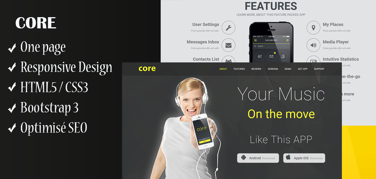 DrupalTemplate's tweet image. CORE APP - HTML5 CSS3 Responsive One page Template drupal-template.com/demo/core-app/